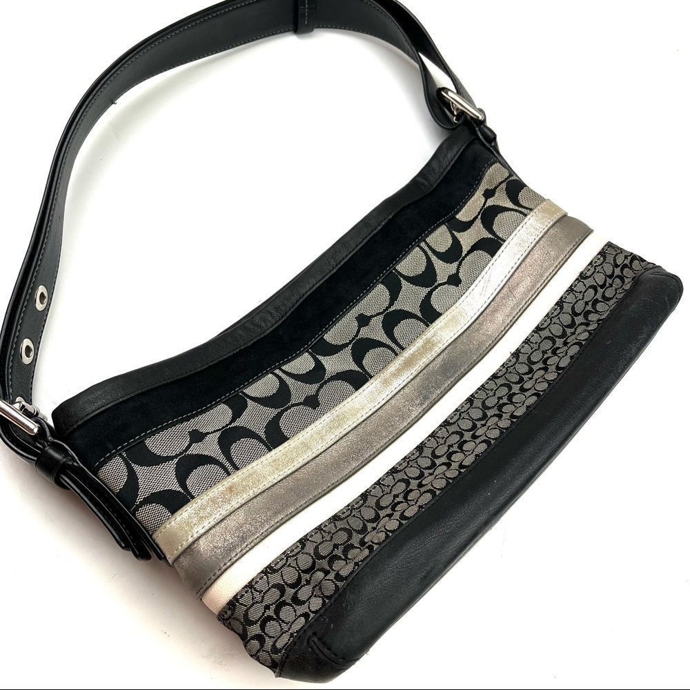 Vintage Coach East West 90s Y2K baguette black gray shoulder bag F11528